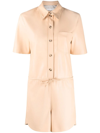 Nanushka Vegan-leather Short-sleeve Playsuit In Neutrals