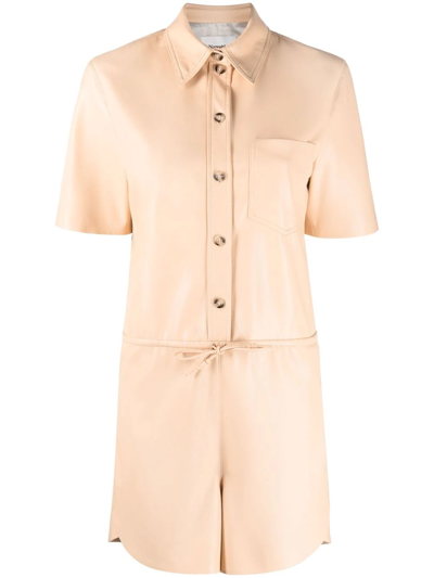 Nanushka Vegan-leather Short-sleeve Playsuit In Ivory