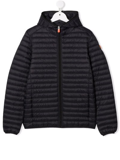 Save The Duck Kids' Logo-patch Hooded Quilted Jacket In Black