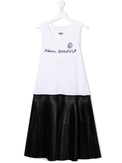 Mm6 Maison Margiela Teen Logo-print Pleated T-shirt Dress In Black