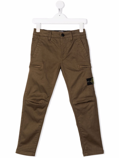 Stone Island Kids' Side Logo-patch Detail Trousers In Green