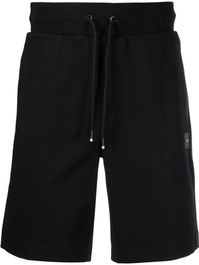 Hugo Boss Logo-patch Drawstring Shorts In 001 Black