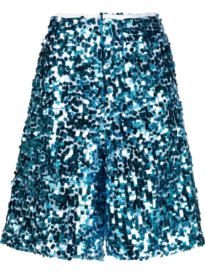 Plan C High-rise Sequin-embellished Shorts In Azure