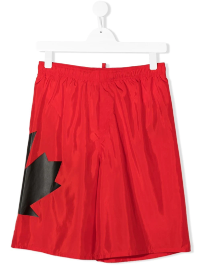 Dsquared2 Teen Logo-print Swim Shorts In Red