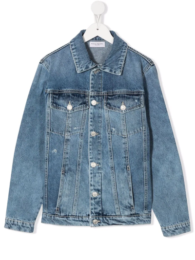 Paolo Pecora Kids' Rear Logo-patch Denim Jacket In Blue