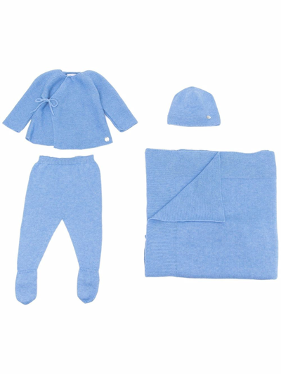 Paz Rodriguez Babies' Knitted Cotton Trouser Set In Blue