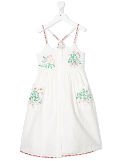 Stella Mccartney Kids' Floral-embroidered Sleeveless Dress In White