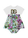 DOLCE & GABBANA BABY GIRL'S EMBROIDERED LOGO FLORAL PRINT DRESS