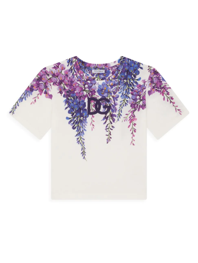 Dolce & Gabbana Kids' Logo印花棉质平纹针织t恤 In Purple/white