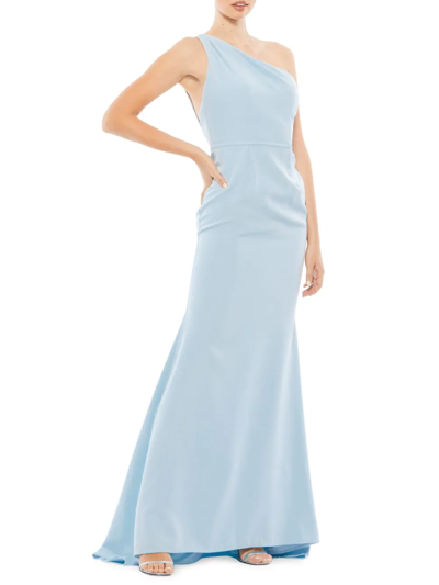 Mac Duggal Ieena One-shoulder Sheath Gown In Powder Blue