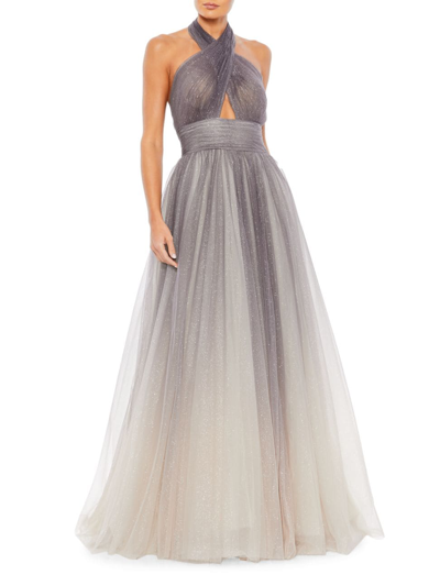Mac Duggal Sequin Halter Neck A-line Tulle Gown In Charcoal Ombre