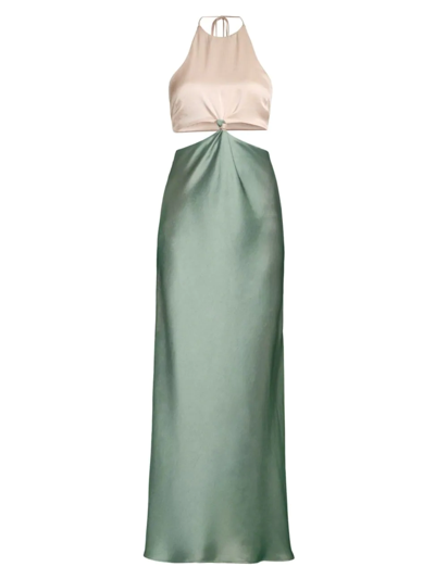 Bec & Bridge Carrie Cutout Halter Maxi Dress In Multi Green