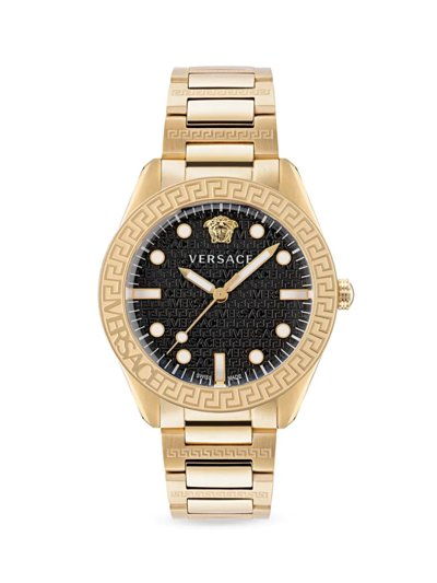 Versace Men's Greca Dome 42mm Bracelet Watch In Gold