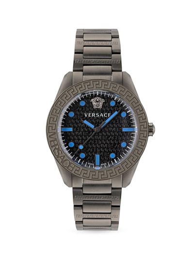 Versace Men's Greca Dome Ip Gunmetal Bracelet Watch, 42mm In Gray