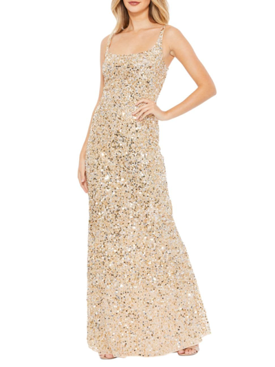 Mac Duggal Sequined Sheath Gown In Gold