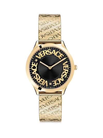 Versace Women's Logo Halo Stainless Steel Bracelet Watch In Yellow Gold