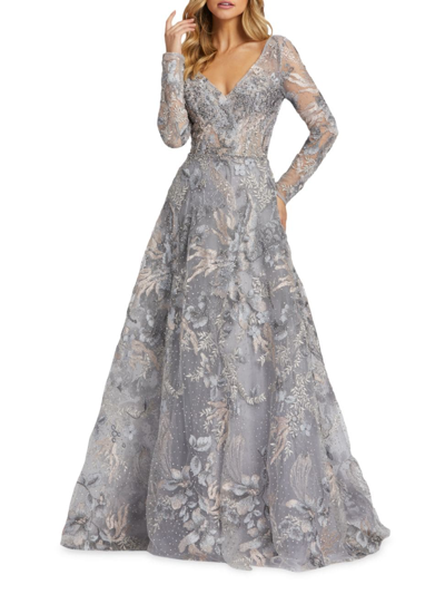 Mac Duggal Lace A-line Gown In Gray Multi