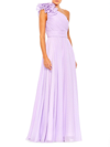 Mac Duggal Rosette Metallic Dot One-shoulder Chiffon Gown In Lilac