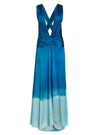 Alejandra Alonso Rojas Plunging V-neck Draped Gown In Blue Degrade