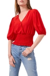 1.state V-neck Smocked Top In Goji Berry