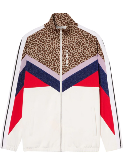 Palm Angels Paneled Printed Jersey Track Jacket In Brown