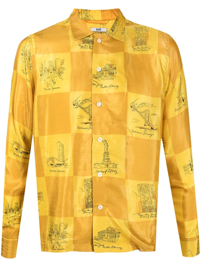 Bode Illustration-style Print Silk Shirt In Yellow Mult