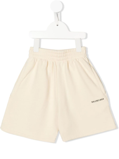 Balenciaga Kids' Logo-print Cotton Shorts In Neutrals