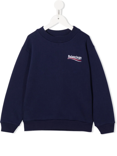 Balenciaga Kids' Embroidered-logo Sweatshirt In Blue
