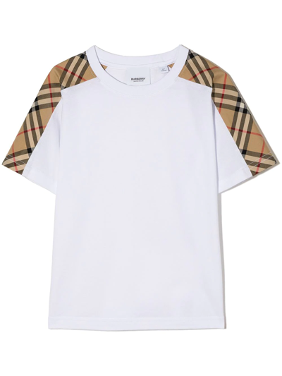 Burberry Kids' Checked Cotton T-shirt In White