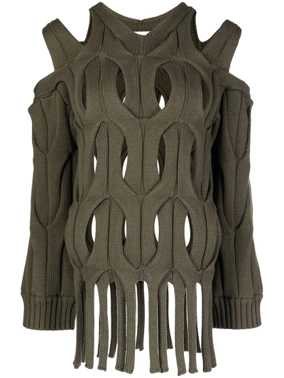 Dion Lee Cut-out Cable-knit Jumper In Green