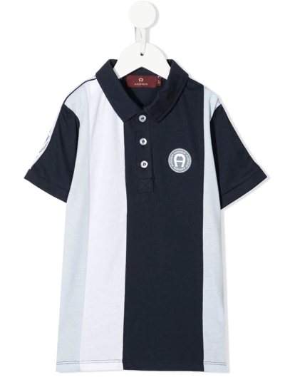 Aigner Kids' Logo-patch Striped Polo Shirt In Blue