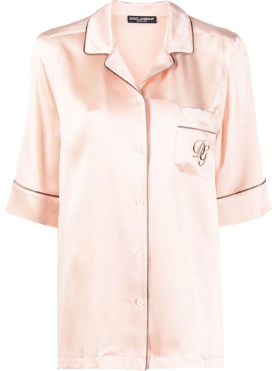 Dolce & Gabbana Logo-embroidered Pyjama-style Shirt In Pink