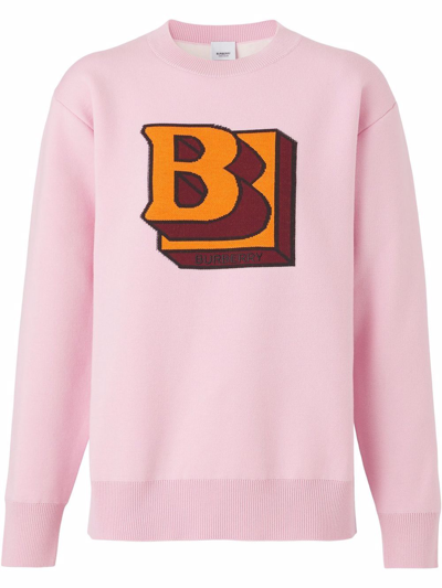 Burberry Intarsia-logo Jumper In Pink