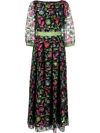 EMPORIO ARMANI FLORAL-EMBROIDERED SHEER-SLEEVE DRESS