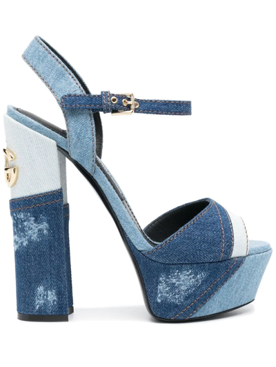 Dolce & Gabbana Logo-plaque Open-toe Sandals In Blau