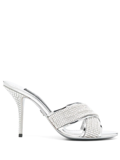 Dolce & Gabbana Keira Crystal-embellished Leather Mules In Silver