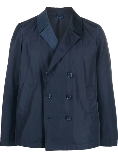 Paltò Double-breasted Cotton Jacket In Blue