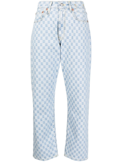 R13 Checkerboard Straight Leg Jeans In Blue