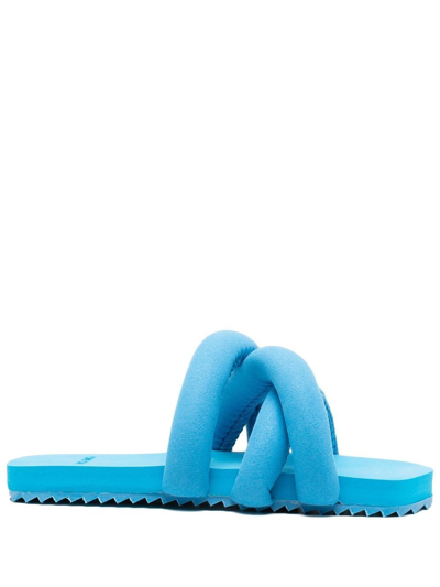 Yume Yume Tume Yume Womans Vegan Leather Padded Slide Sandals In Blue/grey