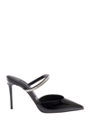 DOLCE & GABBANA DOLCE & GABBANA WOMANS GLOSSY BLACK LEATHER MULES WITH CRYSTAL DETAIL