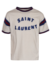 Saint Laurent Stripe Detail Logo T-shirt In White Vintage/ Blue/red