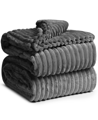 Nestl Bedding Cut Plush Lightweight Super Soft Fuzzy Luxury Bed Blanket, Queen In Dark Gray