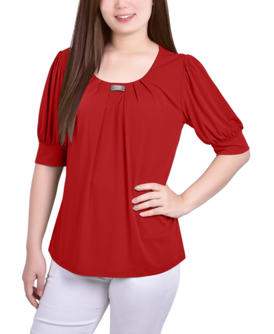 Ny Collection Plus Size Short Balloon Sleeve Top With Hardware In Bittersweet