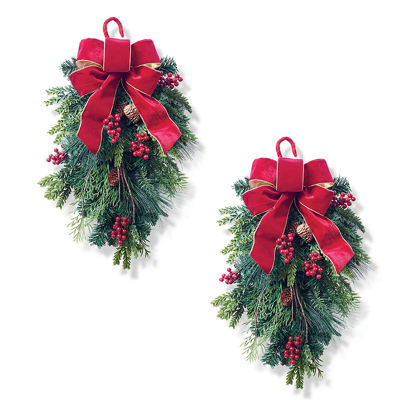 Frontgate Set Of 2 Christmas Cheer Chairback Swag