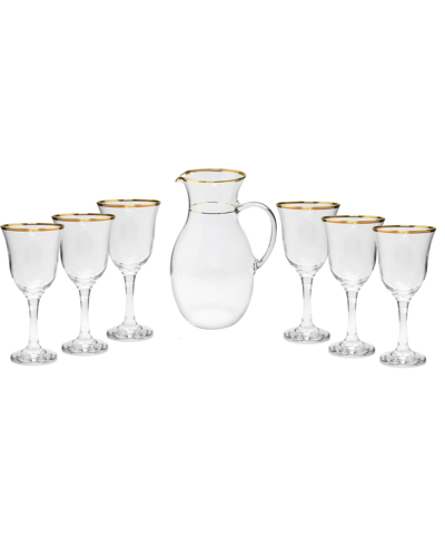 Classic Touch Drinkware Set With Rim Design, 7 Piece In Gold