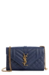 Saint Laurent Small Monogramme Matelassé Quilted Calfskin Shoulder Bag In Blue Charron