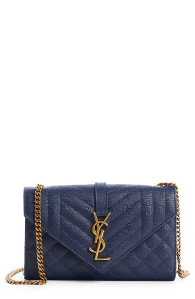 Saint Laurent Small Monogramme Matelassé Quilted Calfskin Shoulder Bag In Blue Charron