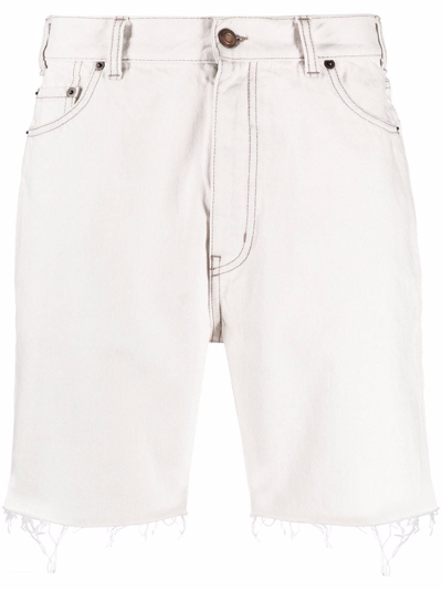 Saint Laurent Men's Baggy Cutoff Denim Shorts In White