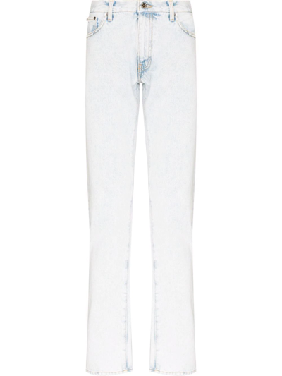 Off-white Diag-stripe Print Slim Fit Jeans In Blue