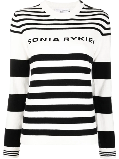 Sonia Rykiel Striped Logo-jacquard Sweater In White